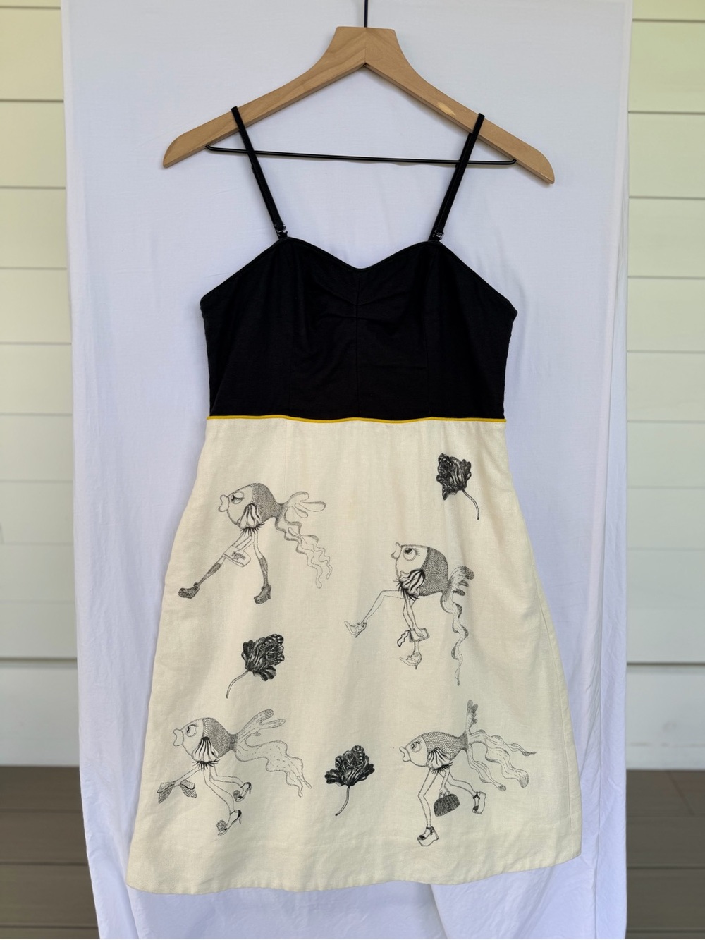 Balducci by Florence Anthropologie Whimsical Fish Print Linen Dress Size 8